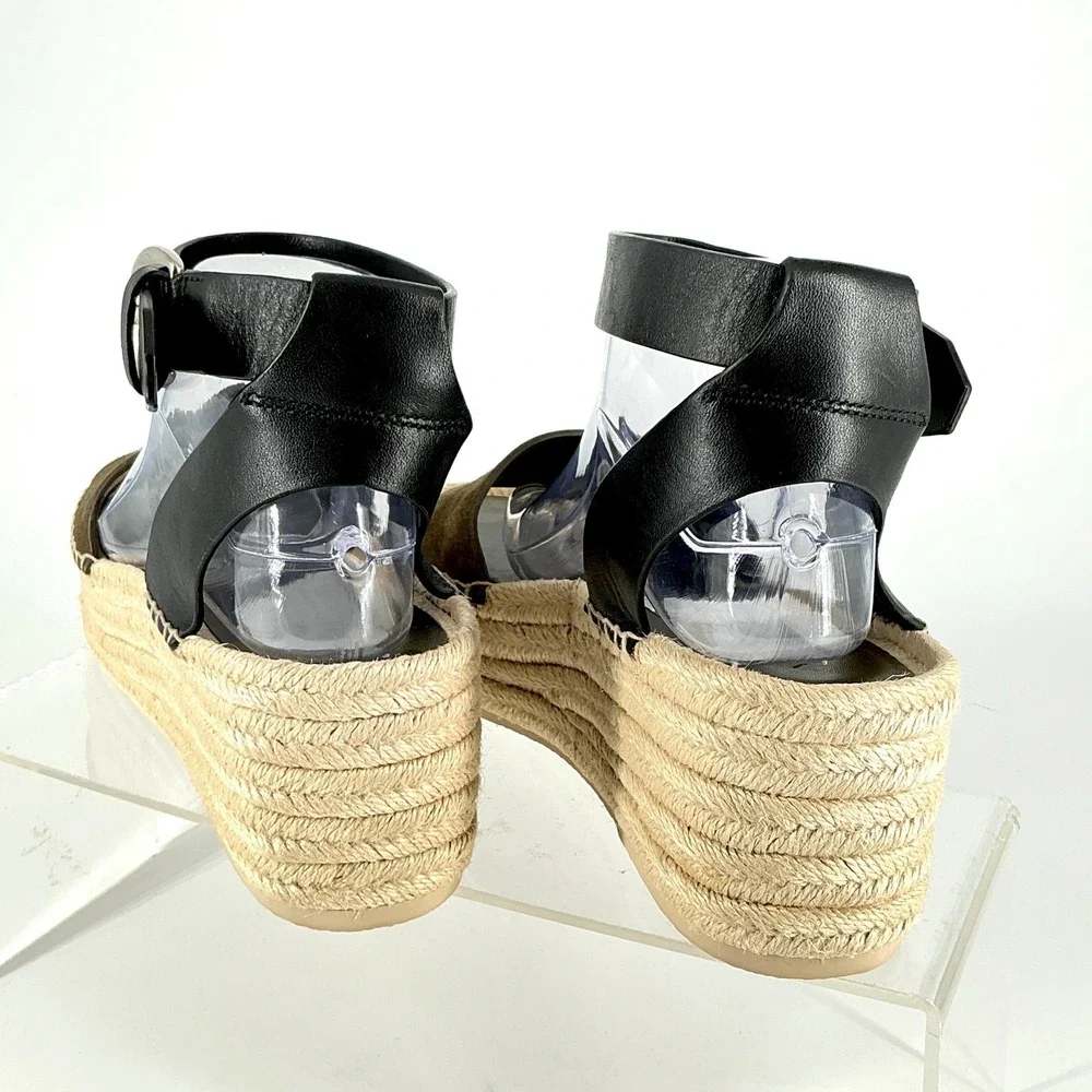 Vince Size 9.5 Olive Suede Black‎ Leather Platform Espadrille NEW Sandals $330